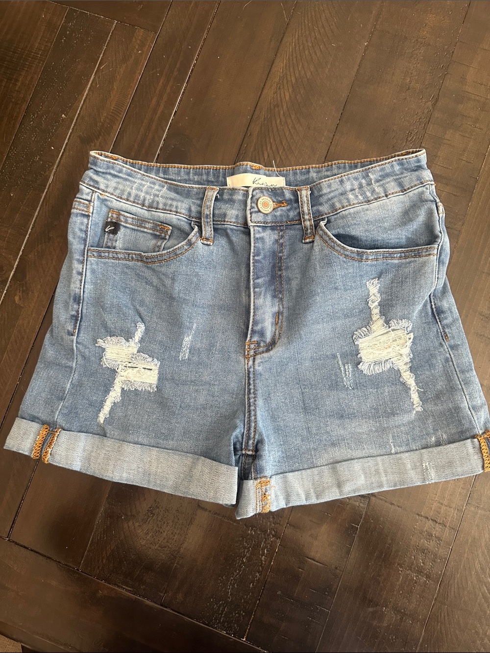 Casual Light Blue Distressed Roll-Cuff Denim Shorts